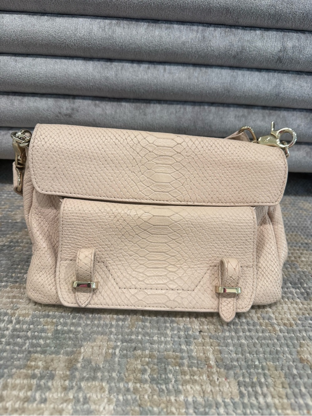 Coccinelle Rare Powder Pink Embossed Leather Shoulder / Crossbody Bag
